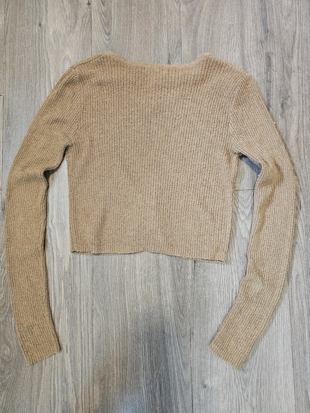 Full Tilt Cropped Ribbed Button Cardigan - Tan - Picture 4 of 4